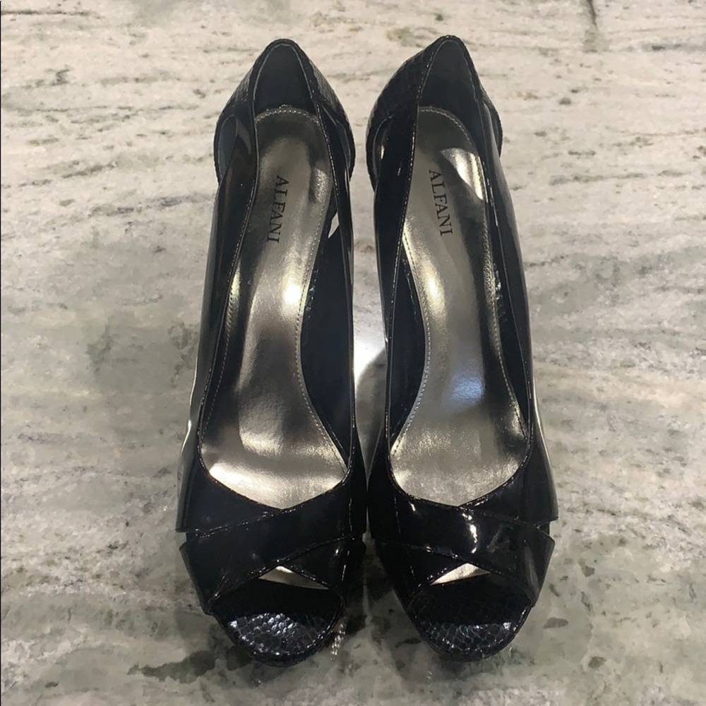 Alfani Patent Leather/Snake Skin Open Toe Heels